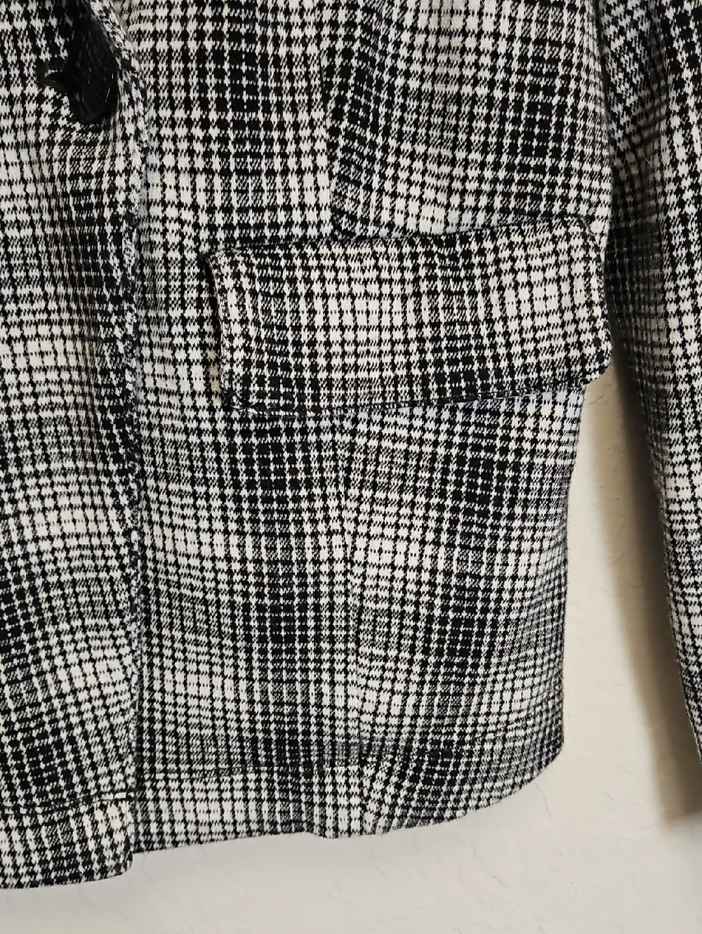 Maeve By Anthropologie Stretch Knit Black White Plaid Motif Blazer Jacket, Small